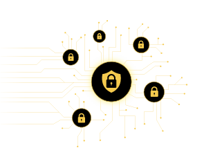 web-of-yellow-data-lines-with-a-lock-and-shield